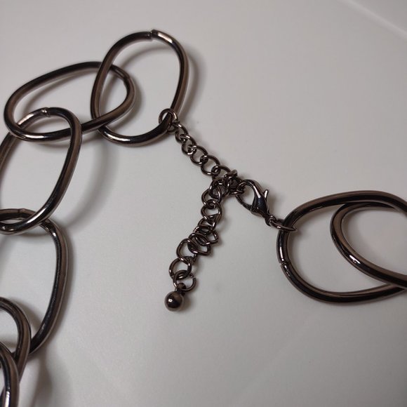 Dark Silver Tone Large Link Necklace Adjustable 26 To 26 Inches Long - Picture 5 of 10